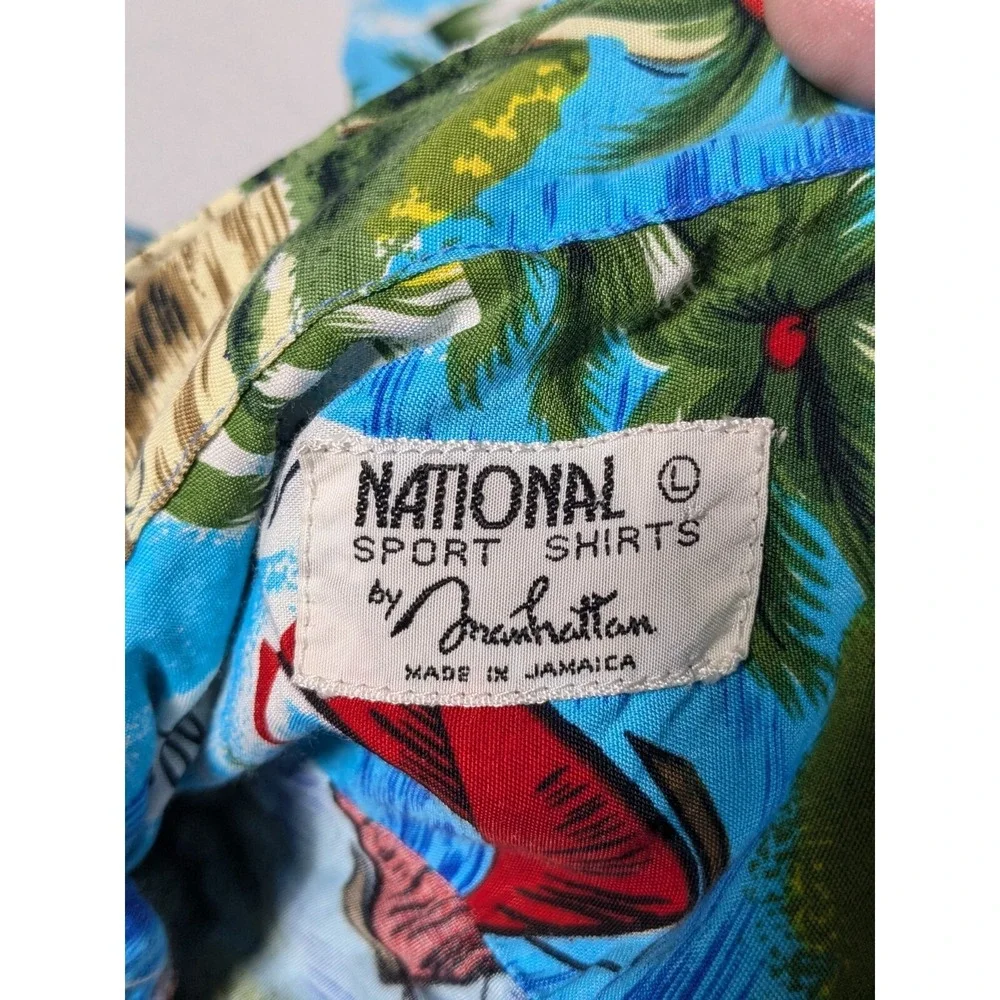 VTG NATIONAL SPORT SHIRTS MANHATTAN Men Large Blue‎ Tropical Jamaican Camp Shirt